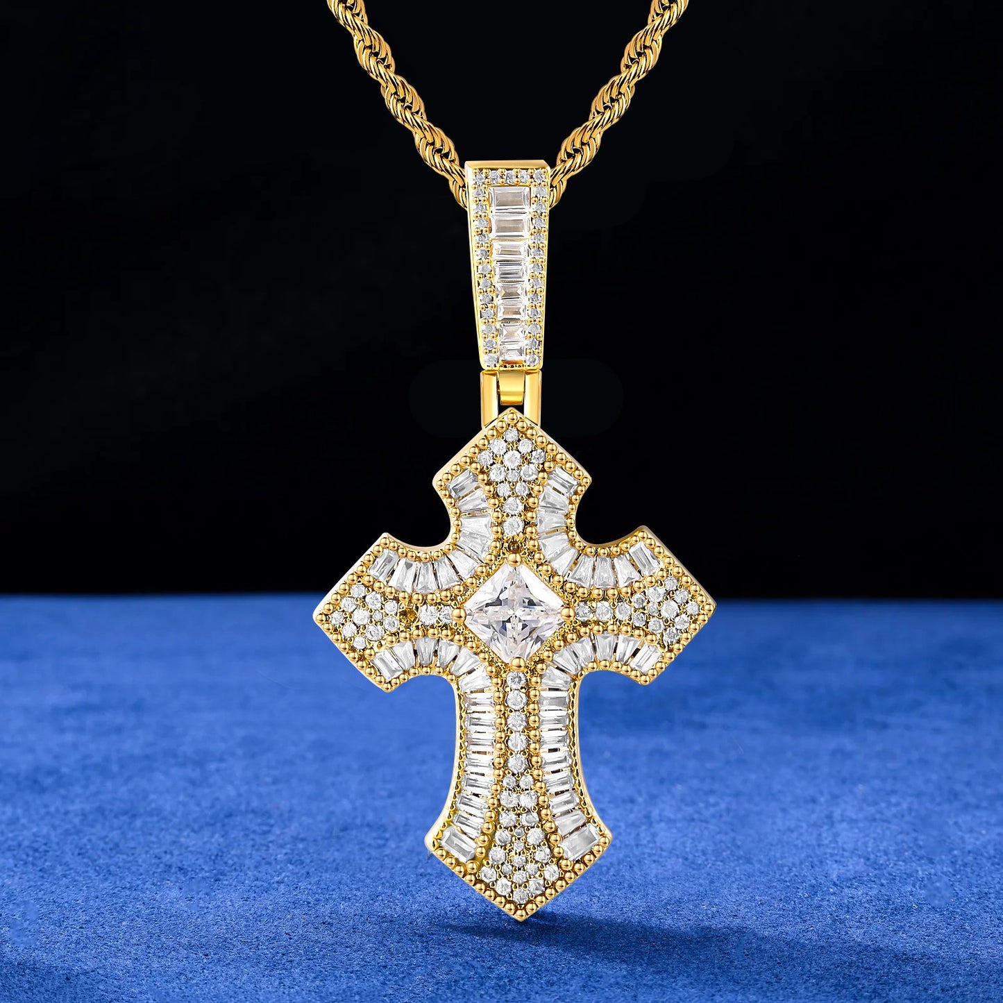 Fthway FaithGlow Gold-Plated Sterling Silver CZ Cross Necklace | Unisex with Stainless Steel Chain