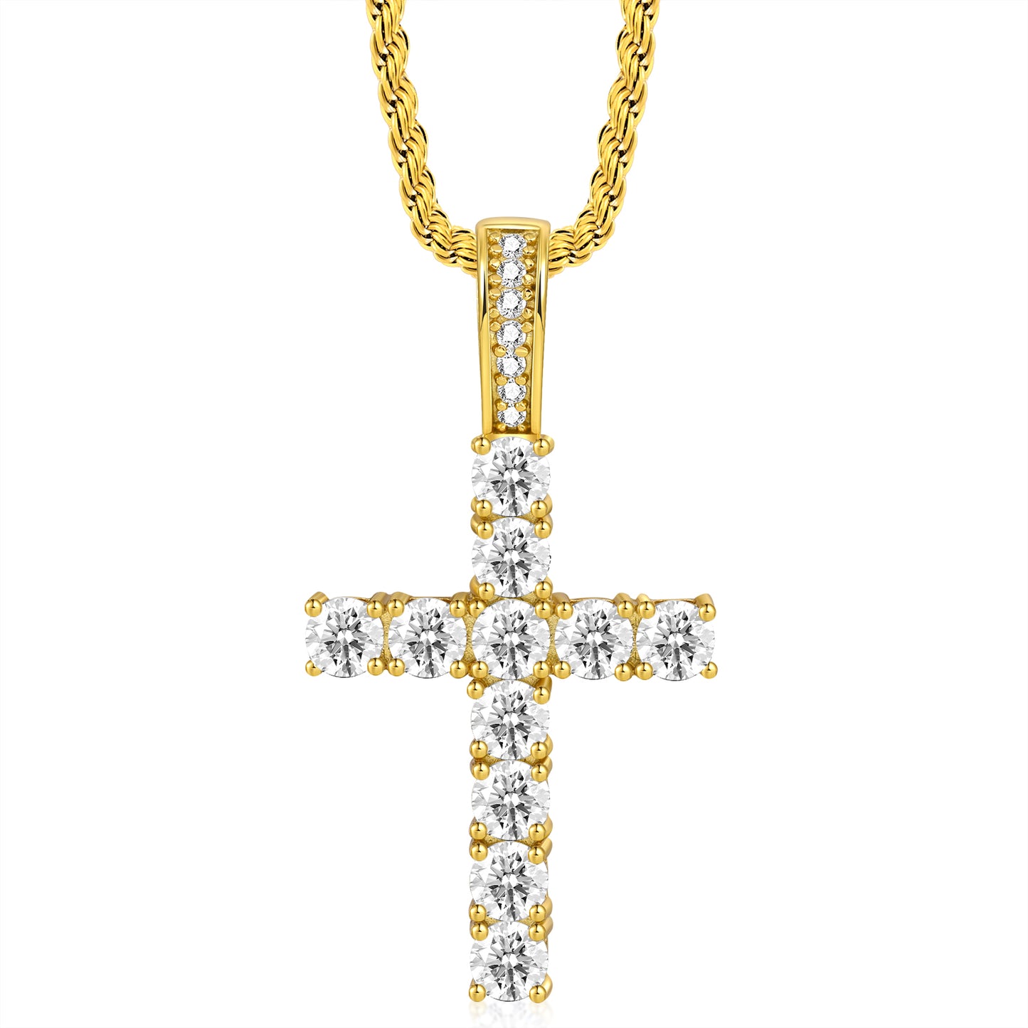 Fthway EternalFire™ Moissanite Cross Necklace – 18K Gold Over S925 with Rope Chain