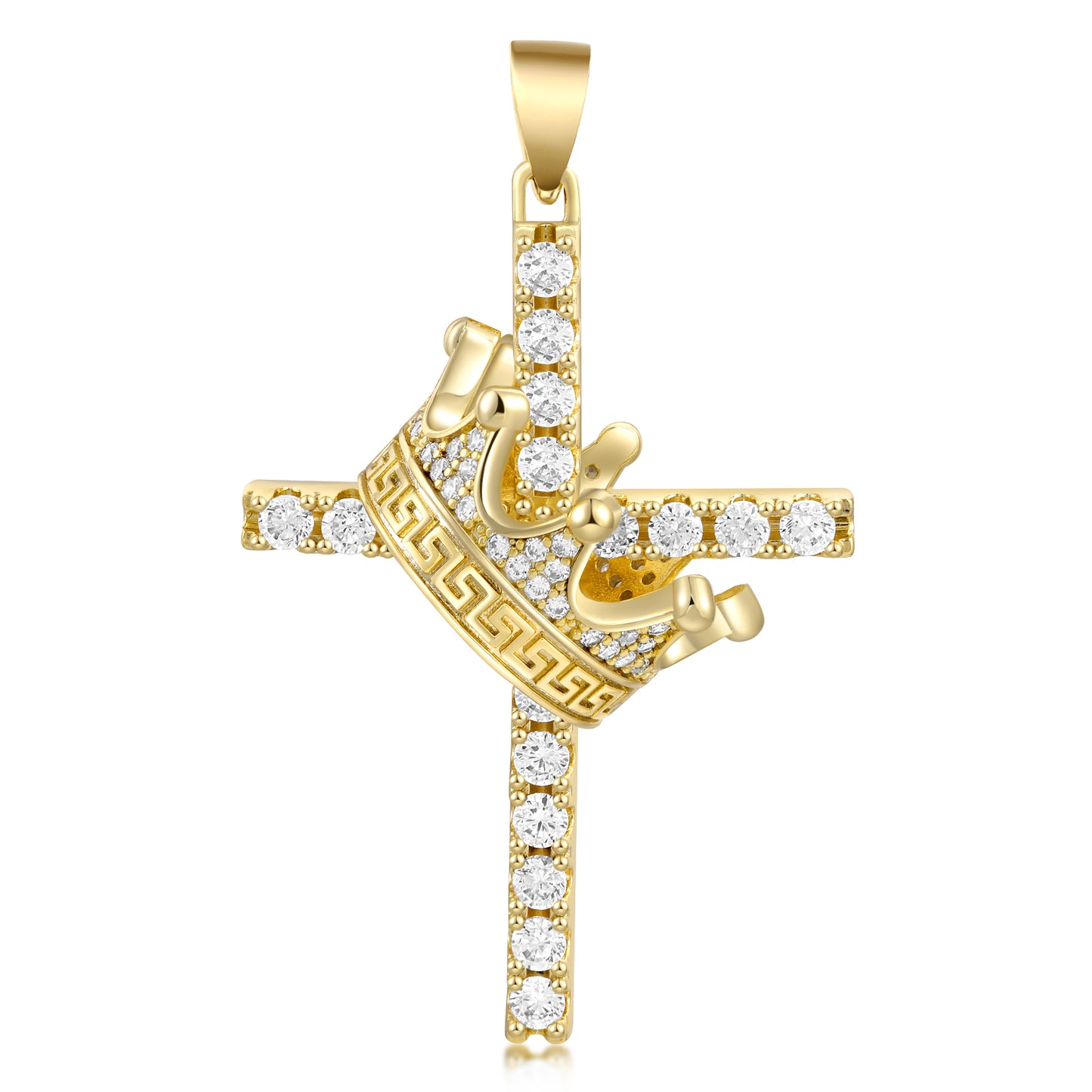 Faith & Royalty – Crown Over Cross Necklace in 925 Silver & Moissanite