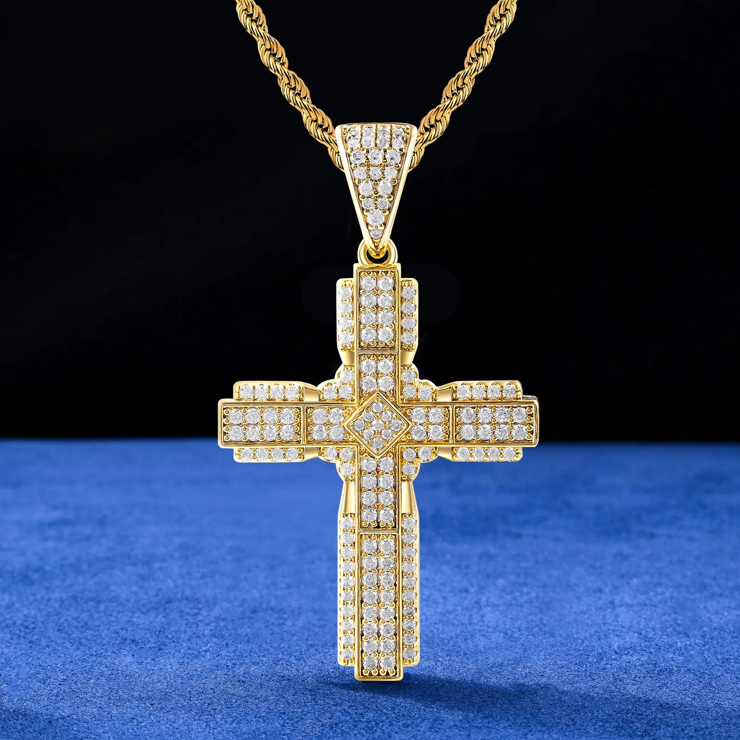 Fthway RadiantFaith™ Cross Necklace – 18K Gold-Plated Sterling Silver with CZ Stones