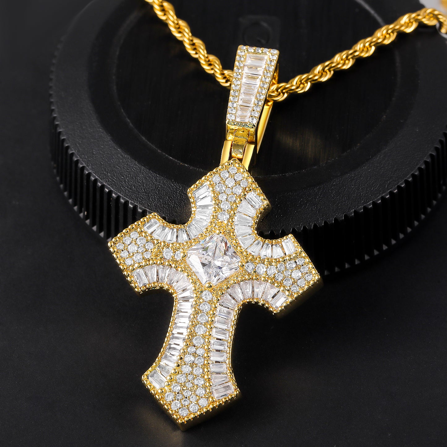 Fthway FaithGlow Gold-Plated Sterling Silver CZ Cross Necklace | Unisex with Stainless Steel Chain