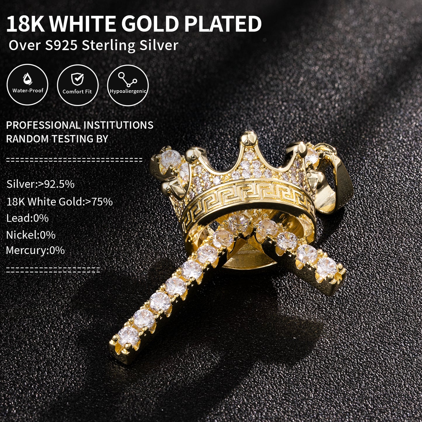 Faith & Royalty – Crown Over Cross Necklace in 925 Silver & Moissanite