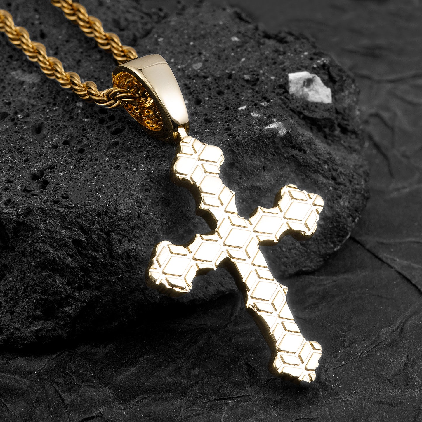 Fthway Royal Cross – Intricate Moissanite Pendant in Gold-Plated Sterling Silver