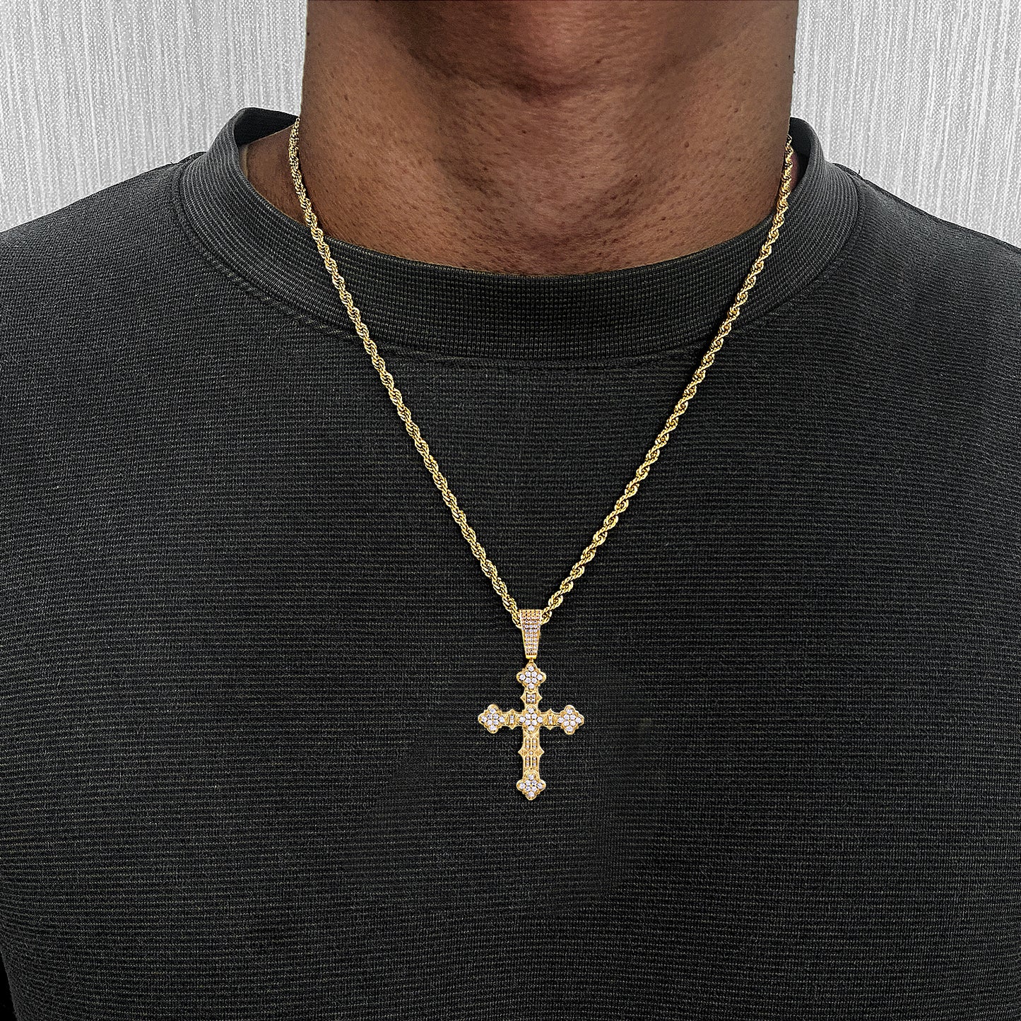 Fthway Royal Cross – Intricate Moissanite Pendant in Gold-Plated Sterling Silver