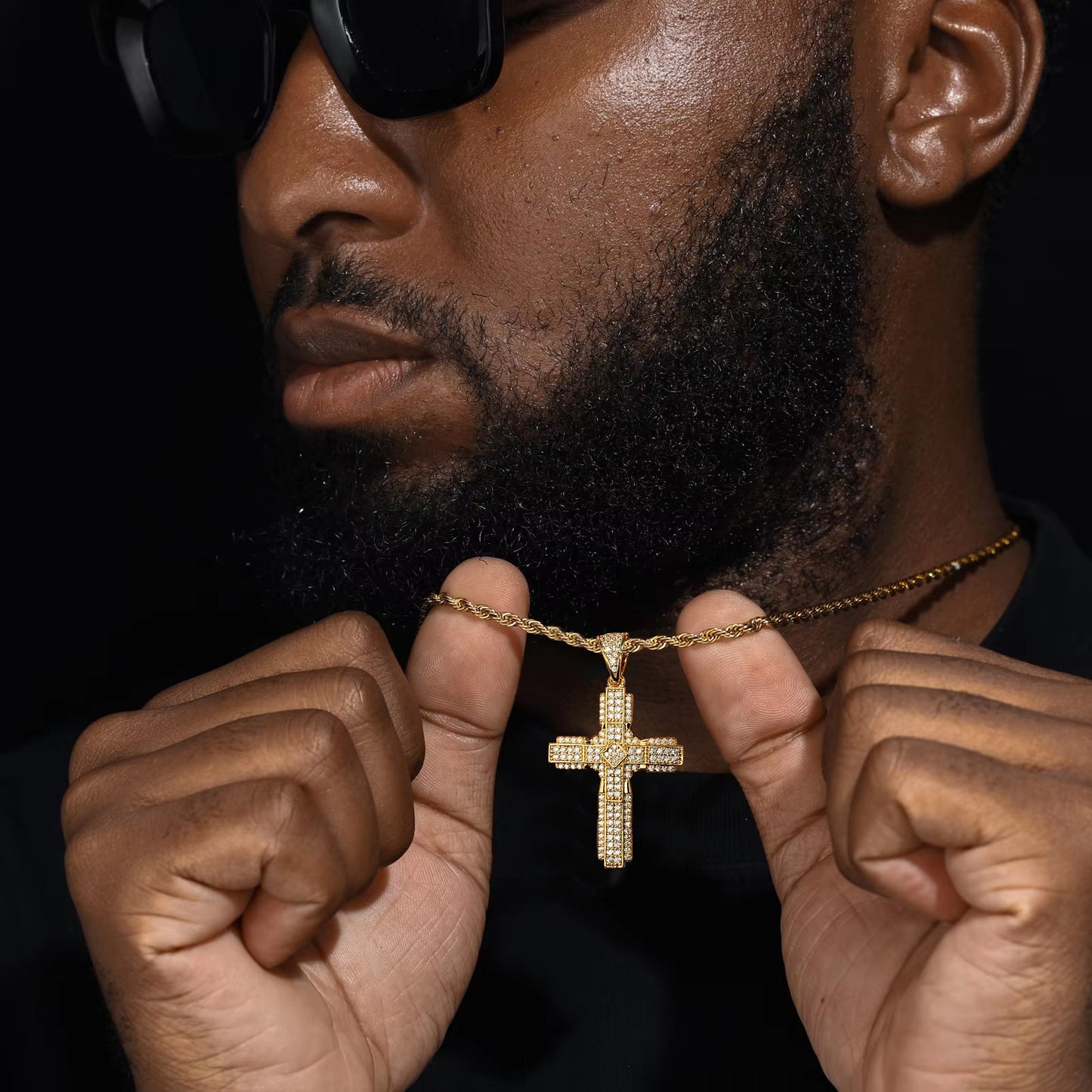 Fthway RadiantFaith™ Cross Necklace – 18K Gold-Plated Sterling Silver with CZ Stones