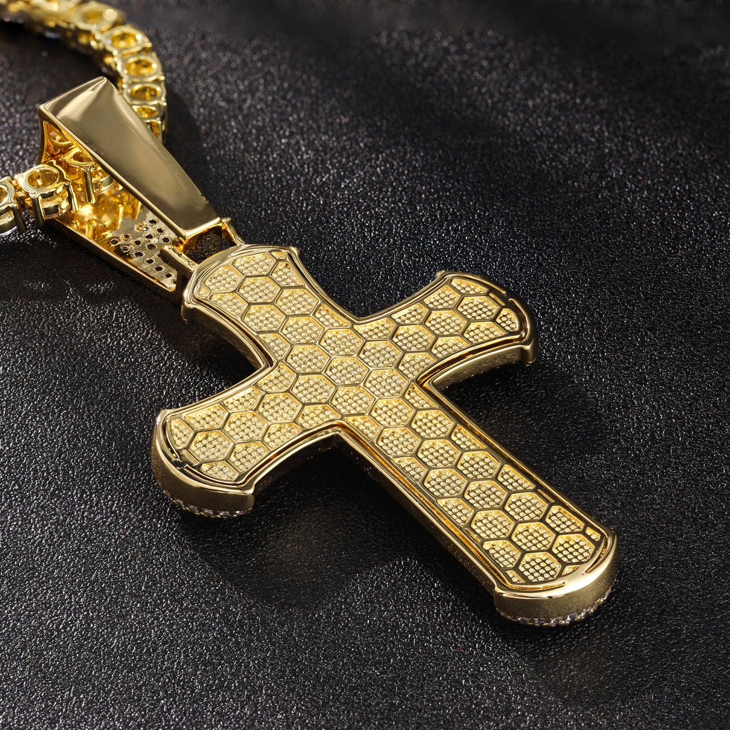 Fthway Signature Luxe Cross – Moissanite-Encrusted Pendant in 18K Gold Plated Silver