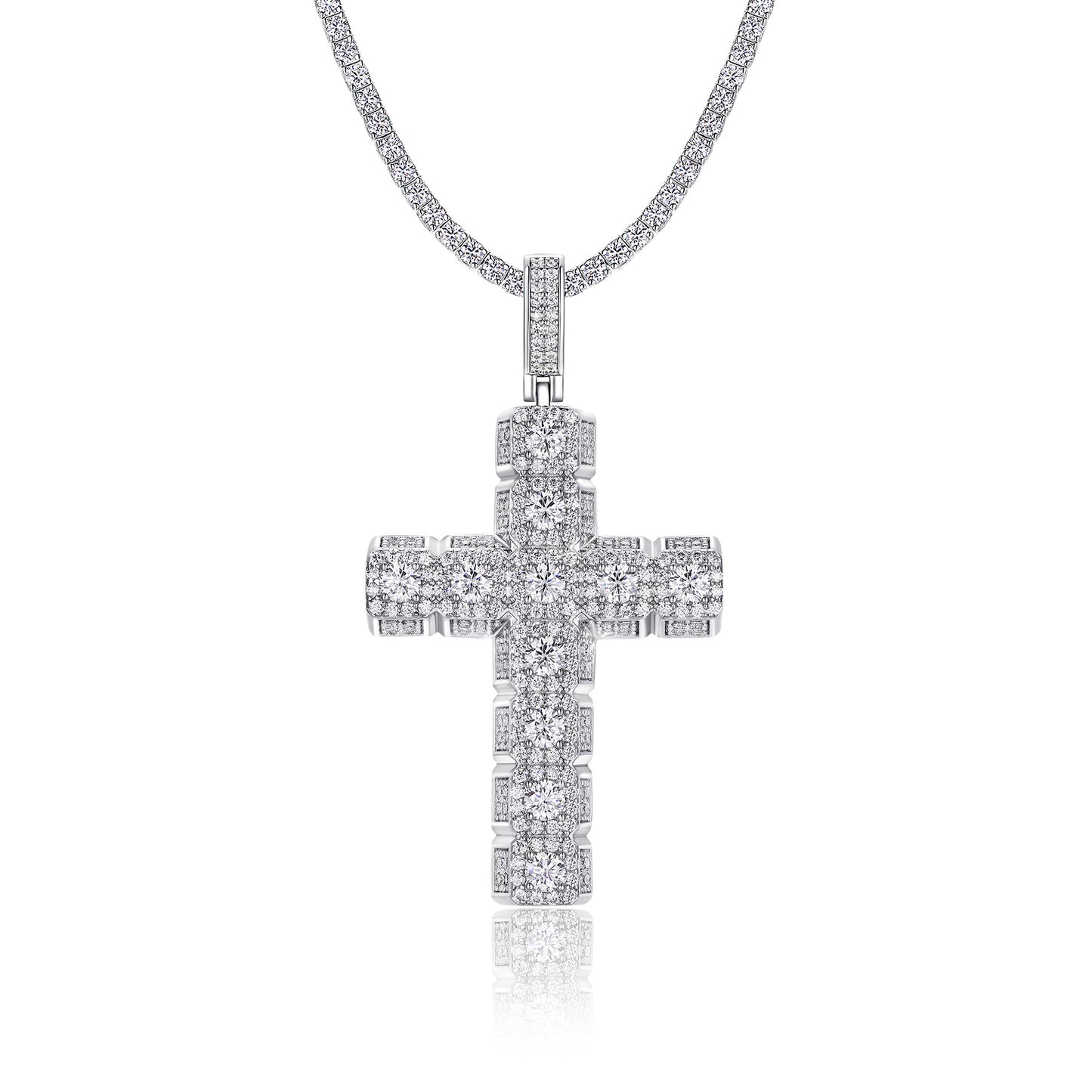 Elegant Moissanite Cross Necklace – Unisex Luxury Pendant in Platinum-Plated 925 Silver, Gift for Him or Her