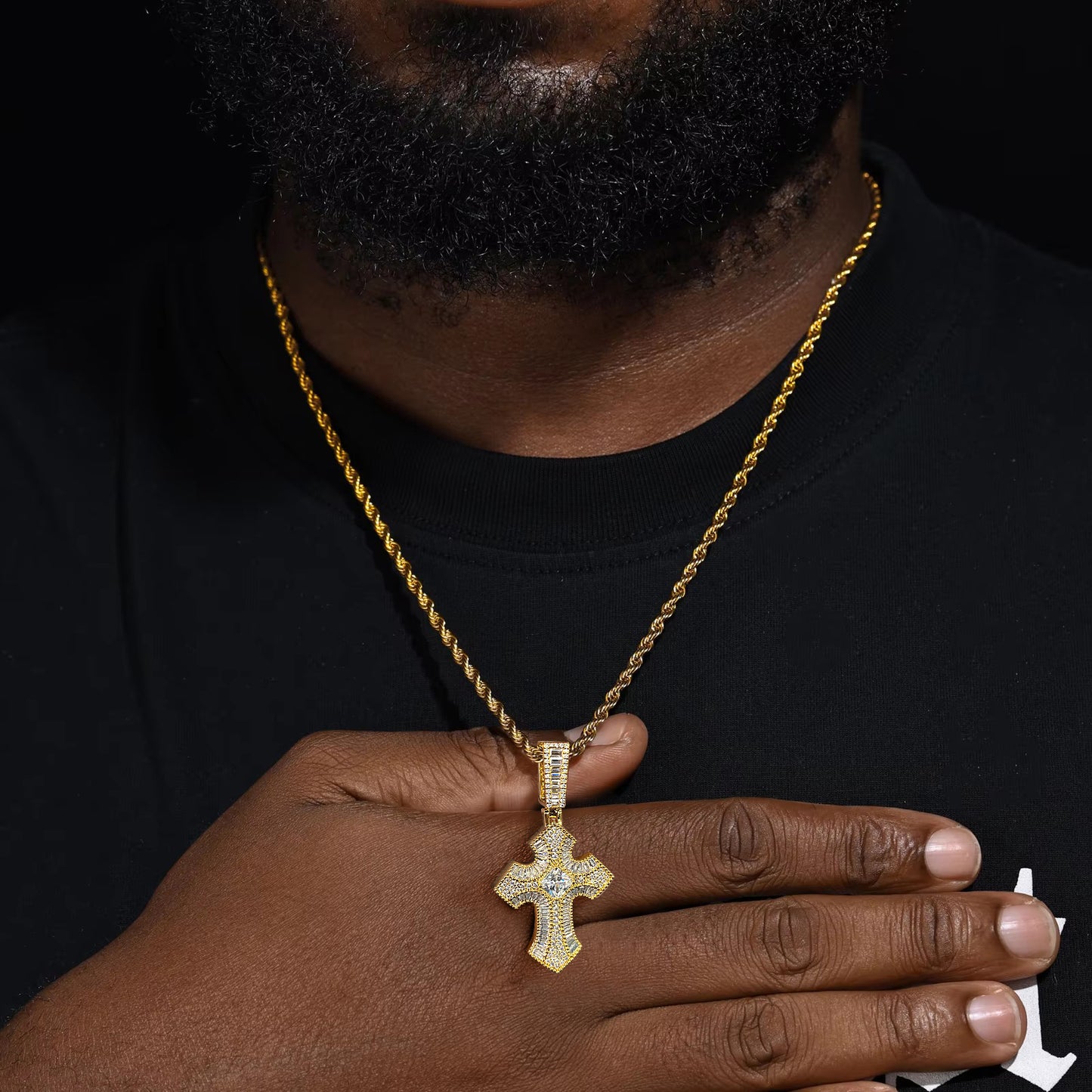 Fthway FaithGlow Gold-Plated Sterling Silver CZ Cross Necklace | Unisex with Stainless Steel Chain