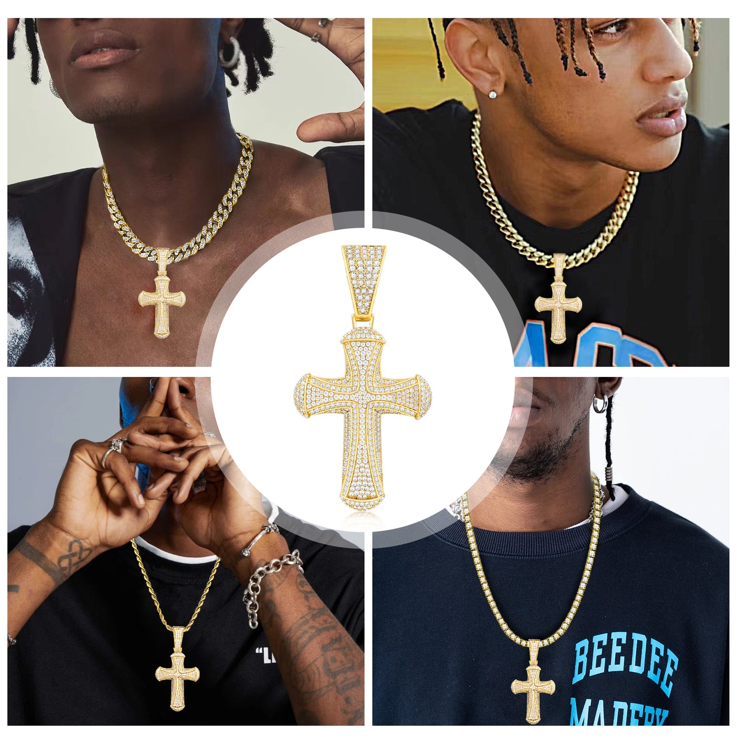 Fthway Signature Luxe Cross – Moissanite-Encrusted Pendant in 18K Gold Plated Silver