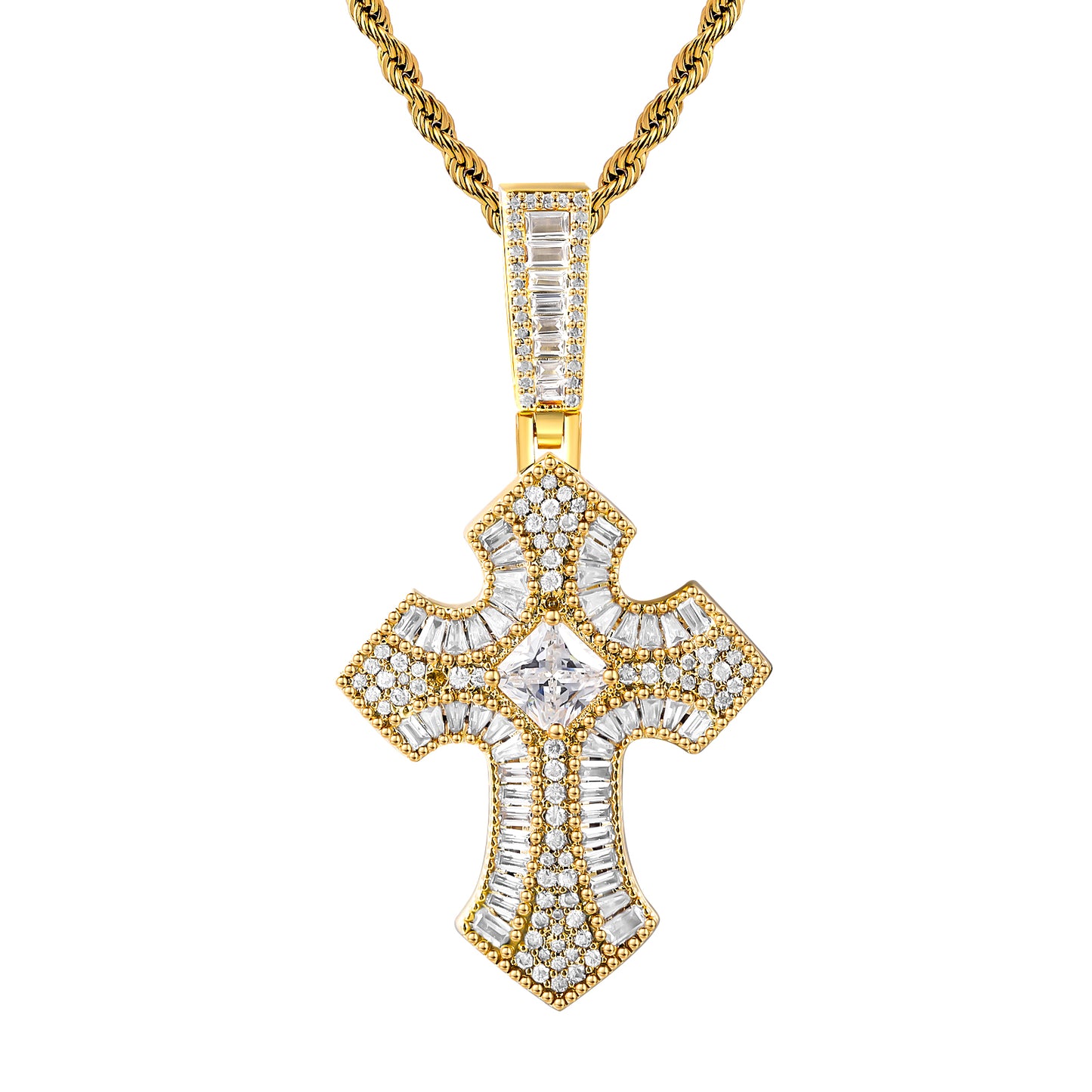 Fthway FaithGlow Gold-Plated Sterling Silver CZ Cross Necklace | Unisex with Stainless Steel Chain