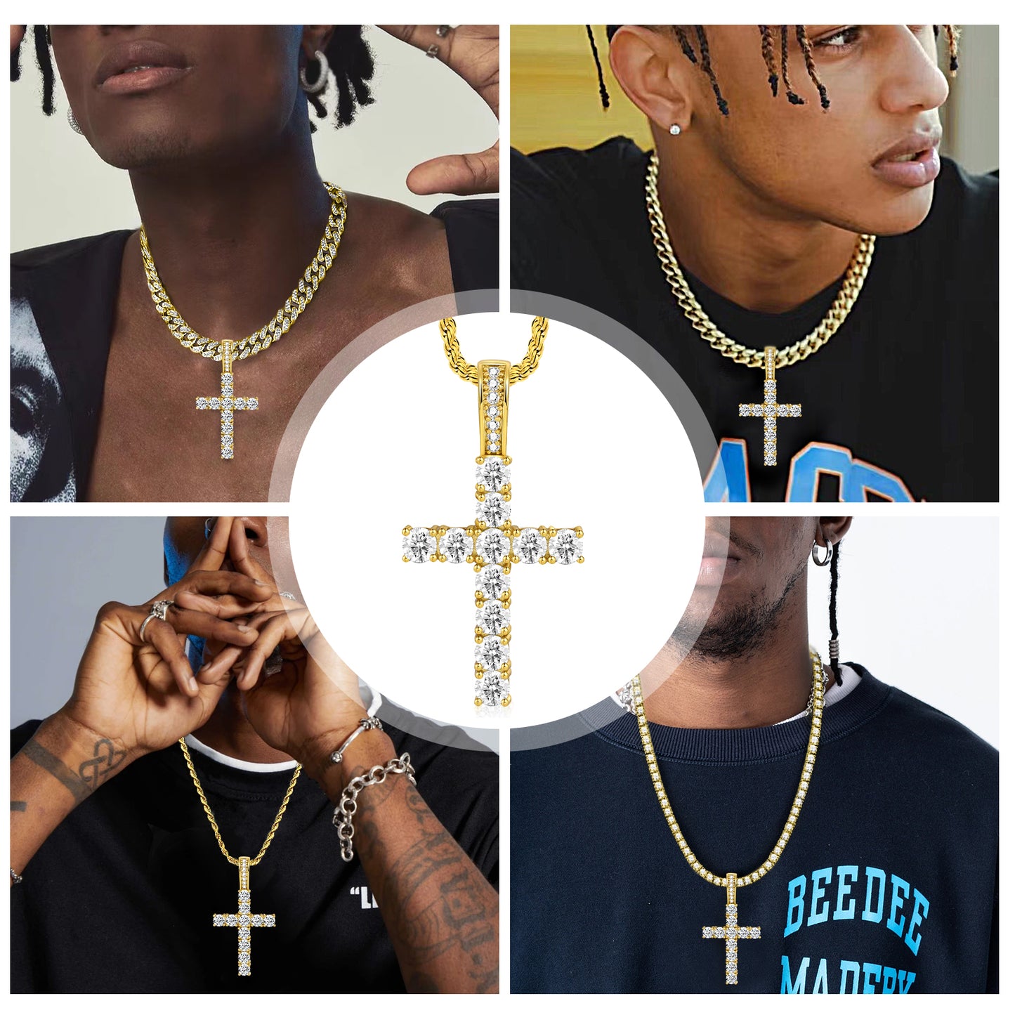 Fthway EternalFire™ Moissanite Cross Necklace – 18K Gold Over S925 with Rope Chain