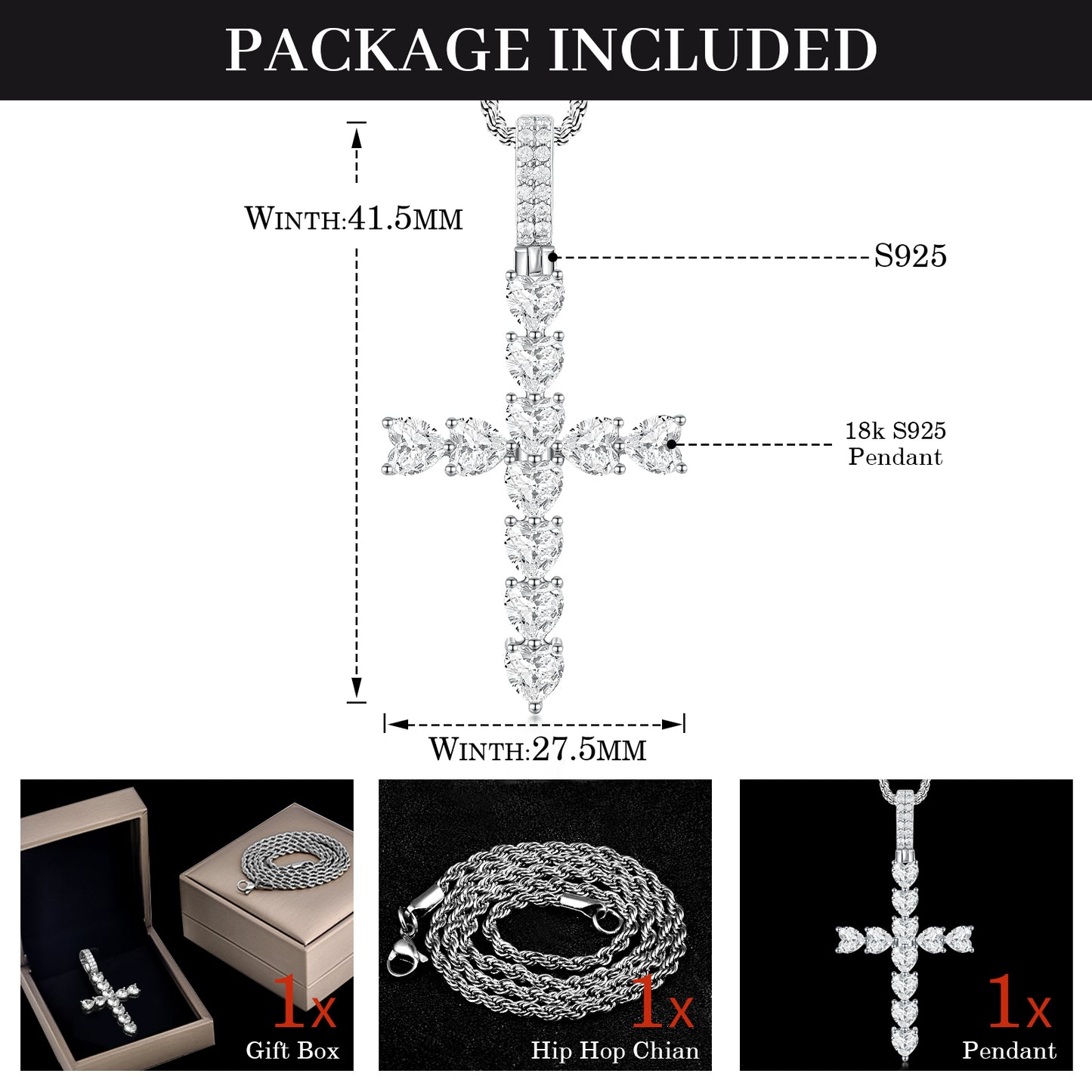 Fthway PureGrace™ Moissanite Cross Necklace – 18K White Gold Over 925 Silver