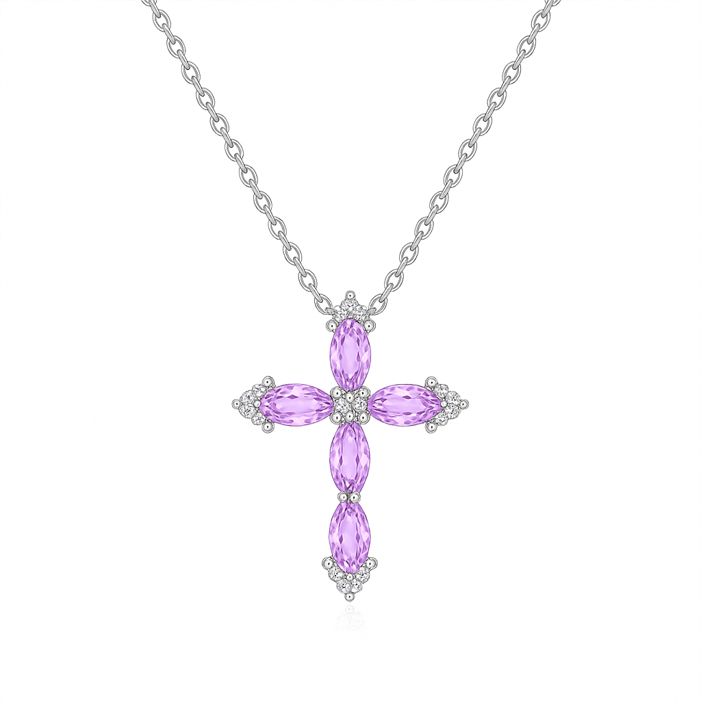 Crimson Radiance – 925 Sterling Silver Crystal Cross Necklace
