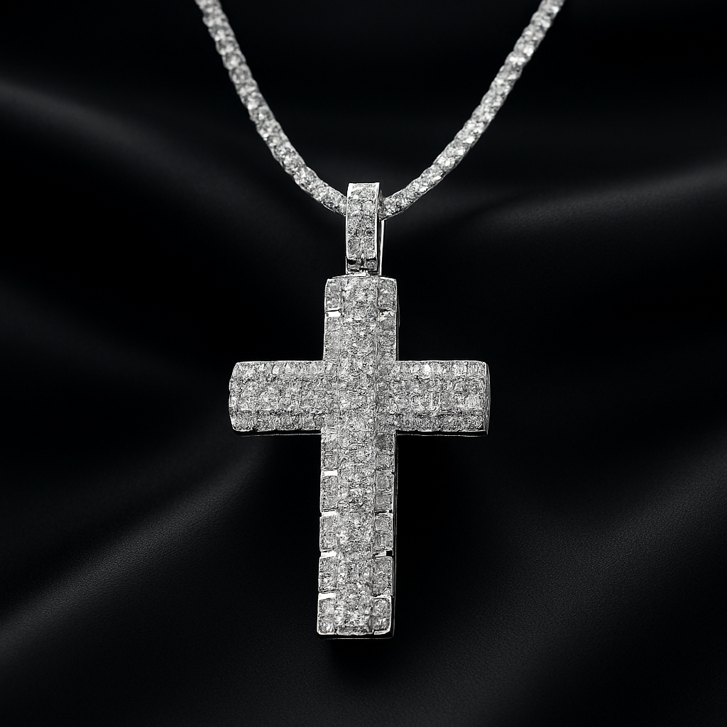 Elegant Moissanite Cross Necklace – Unisex Luxury Pendant in Platinum-Plated 925 Silver, Gift for Him or Her