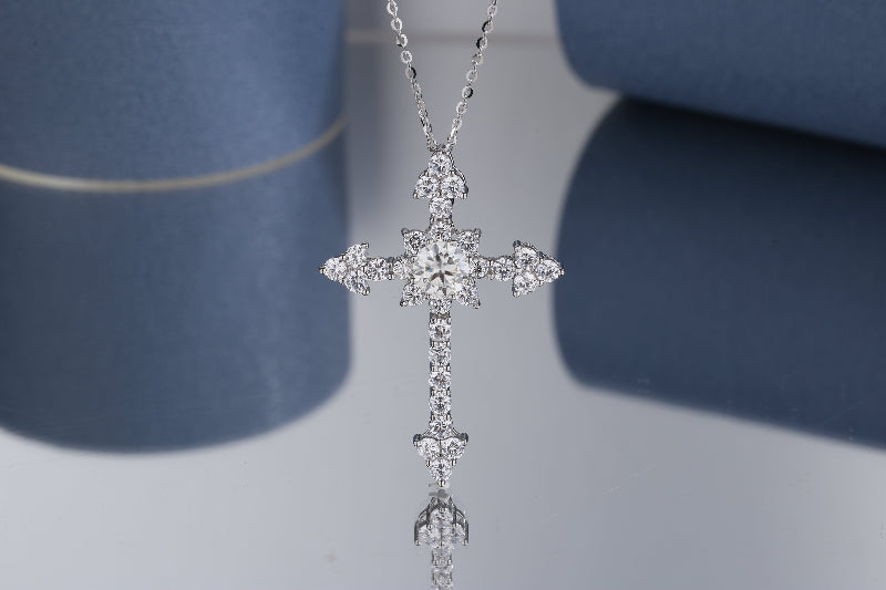 Starburst Moissanite Cross Necklace – 925 Sterling Silver