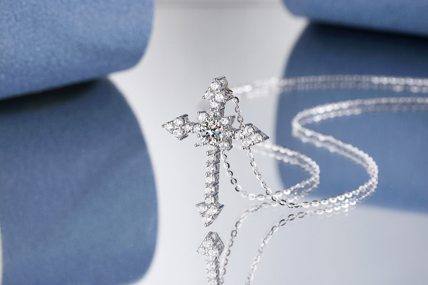 Starburst Moissanite Cross Necklace – 925 Sterling Silver