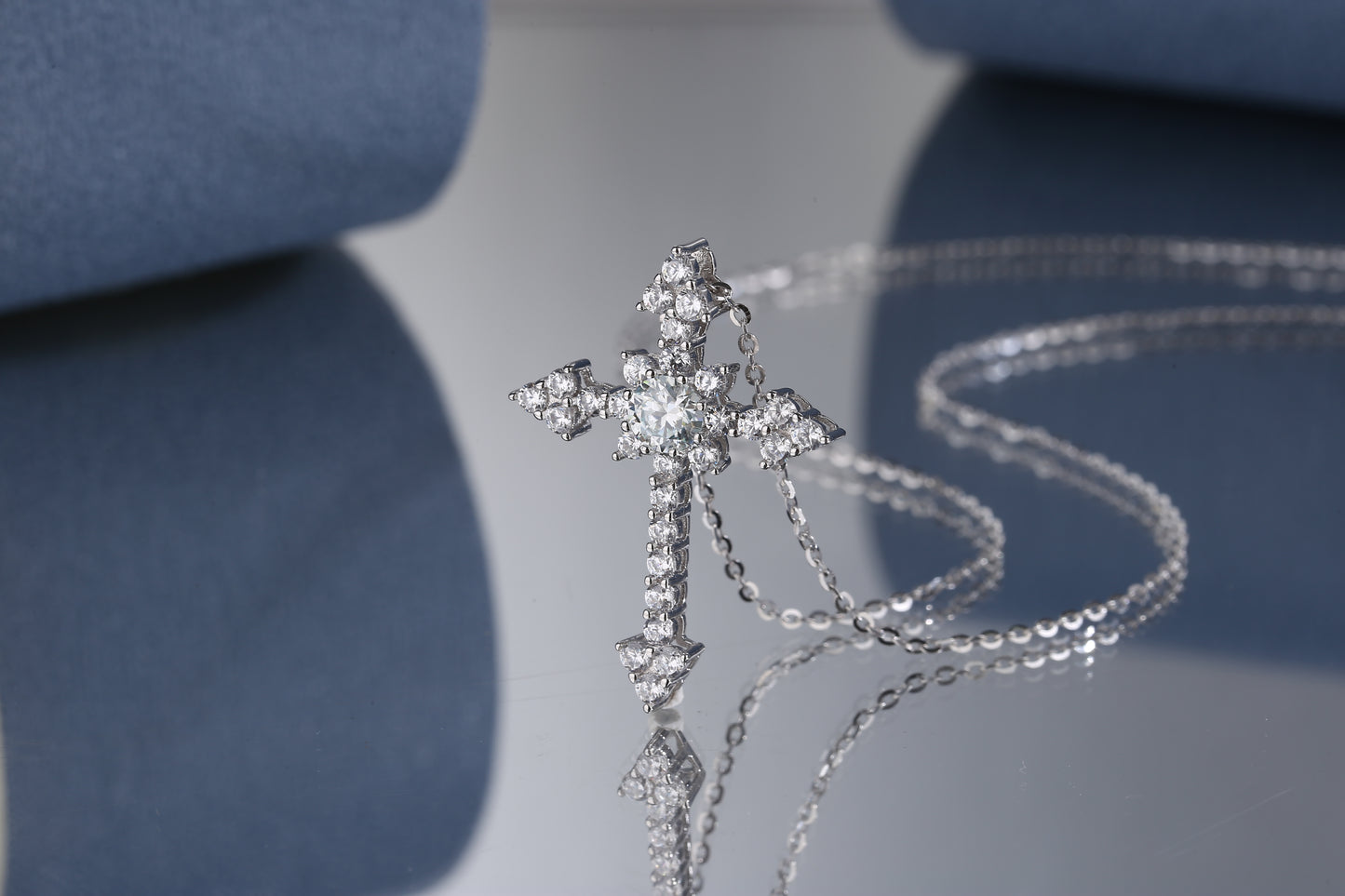 Starburst Moissanite Cross Necklace – 925 Sterling Silver