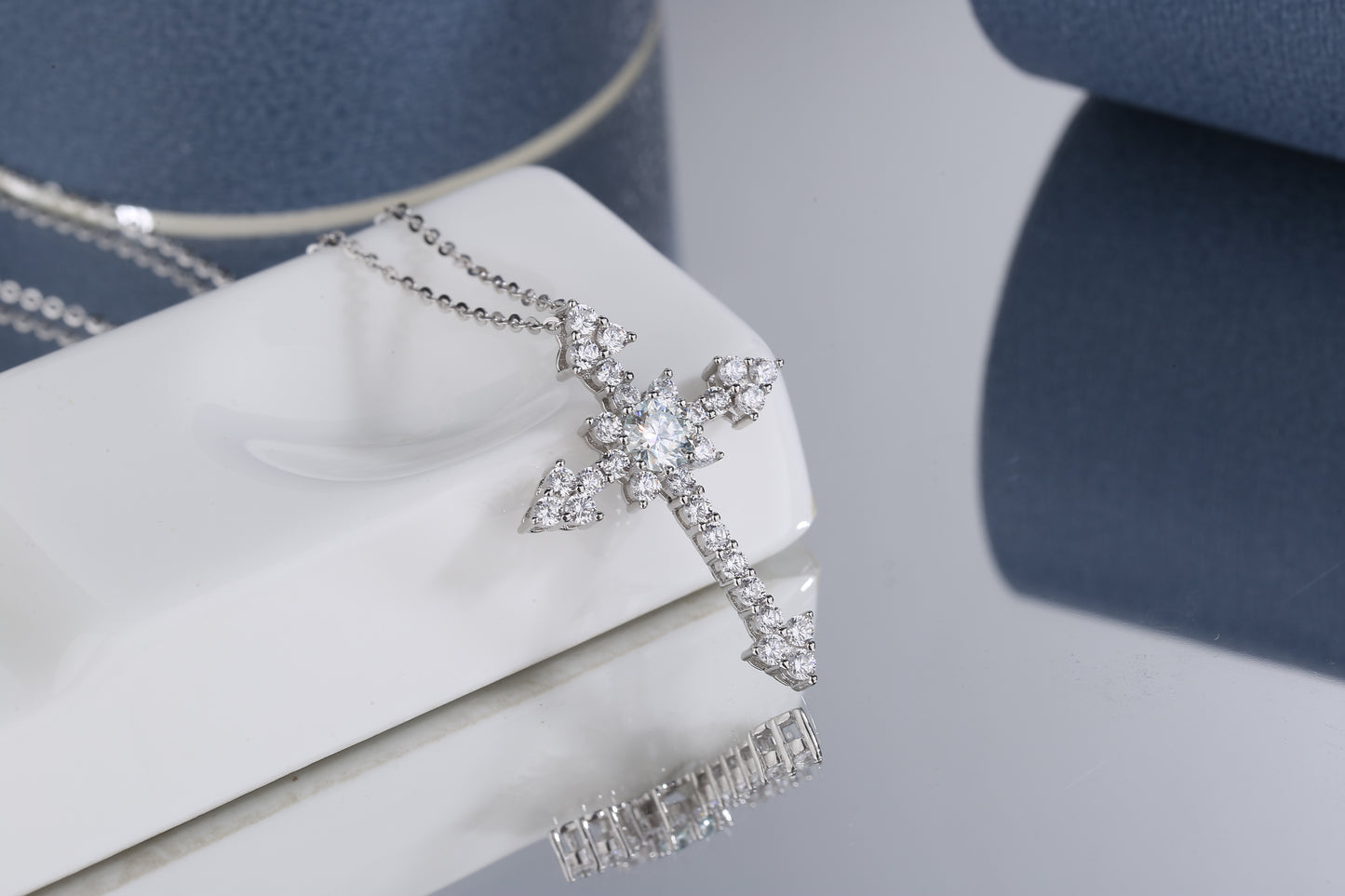 Starburst Moissanite Cross Necklace – 925 Sterling Silver