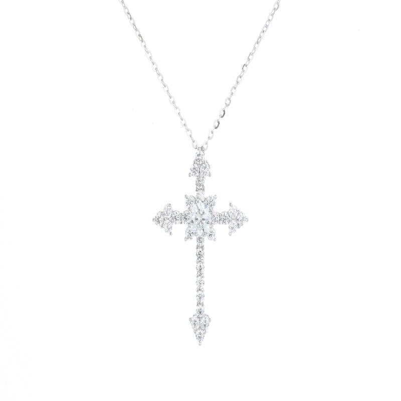 Starburst Moissanite Cross Necklace – 925 Sterling Silver