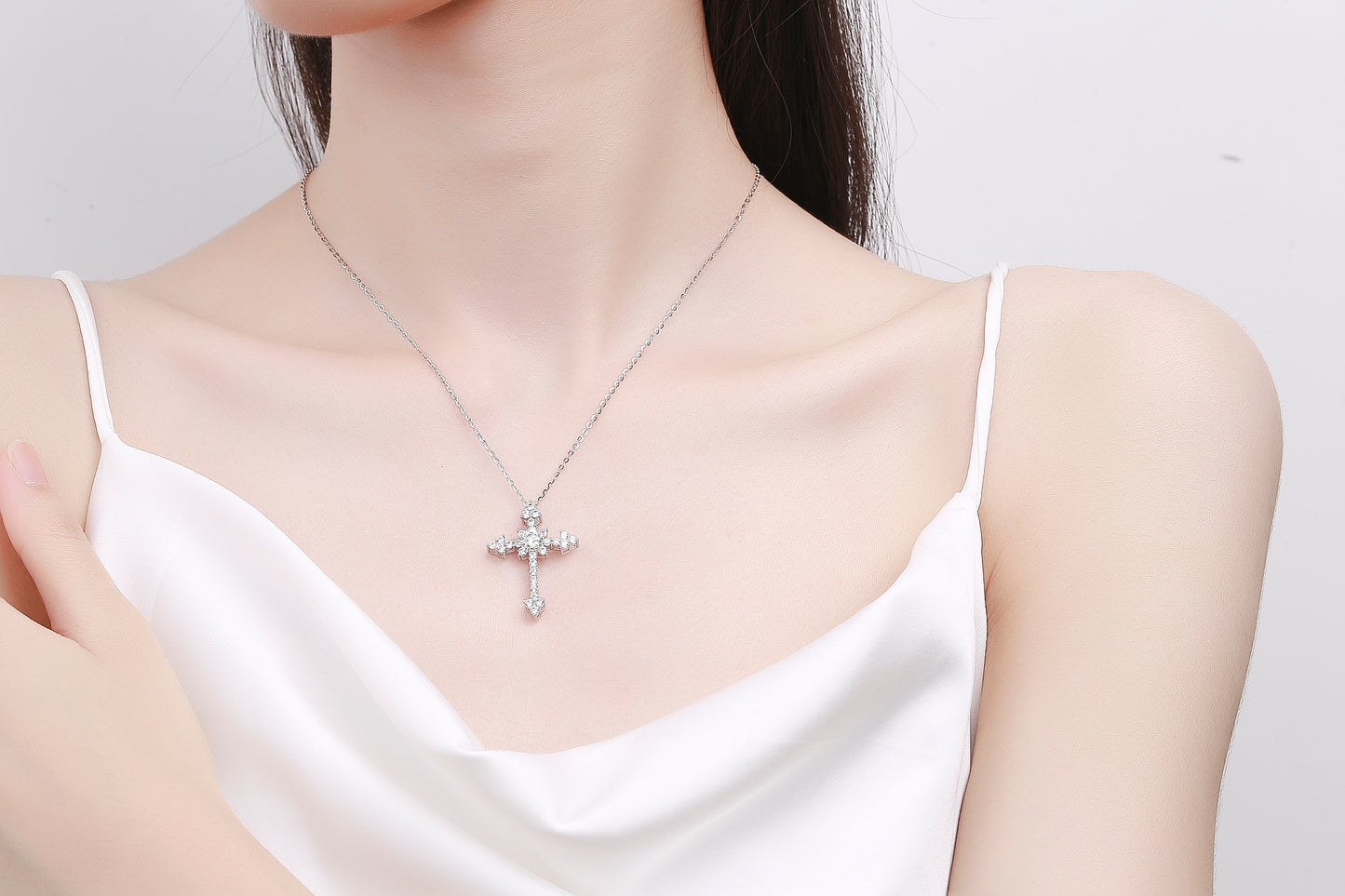 Starburst Moissanite Cross Necklace – 925 Sterling Silver
