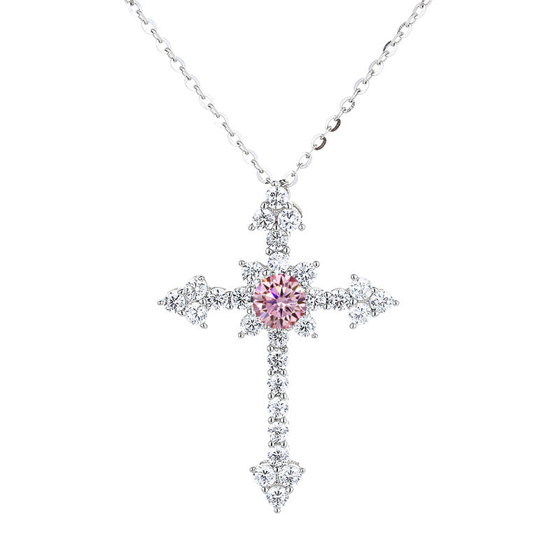 Starburst Moissanite Cross Necklace – 925 Sterling Silver