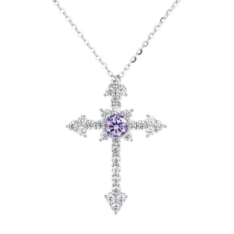 Starburst Moissanite Cross Necklace – 925 Sterling Silver