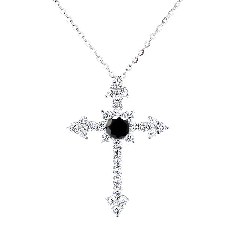 Starburst Moissanite Cross Necklace – 925 Sterling Silver