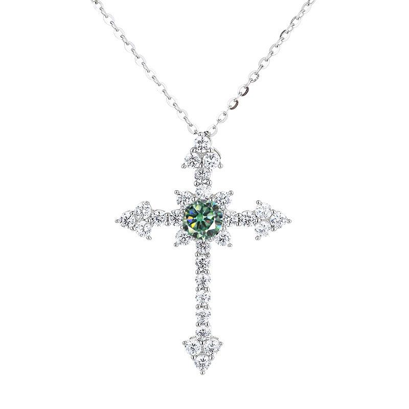 Starburst Moissanite Cross Necklace – 925 Sterling Silver