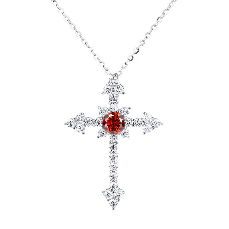 Starburst Moissanite Cross Necklace – 925 Sterling Silver
