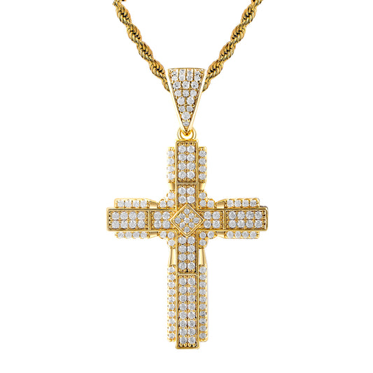 Fthway RadiantFaith™ Cross Necklace – 18K Gold-Plated Sterling Silver with CZ Stones