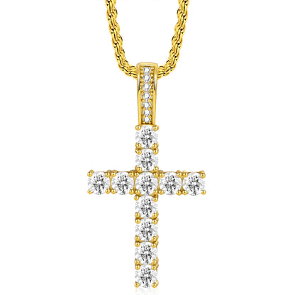 Fthway EternalFire™ Moissanite Cross Necklace – 18K Gold Over S925 with Rope Chain
