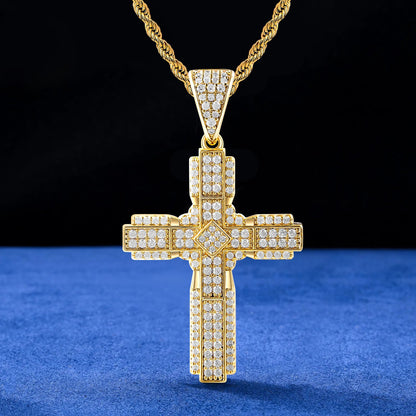 Fthway RadiantFaith™ Cross Necklace – 18K Gold-Plated Sterling Silver with CZ Stones