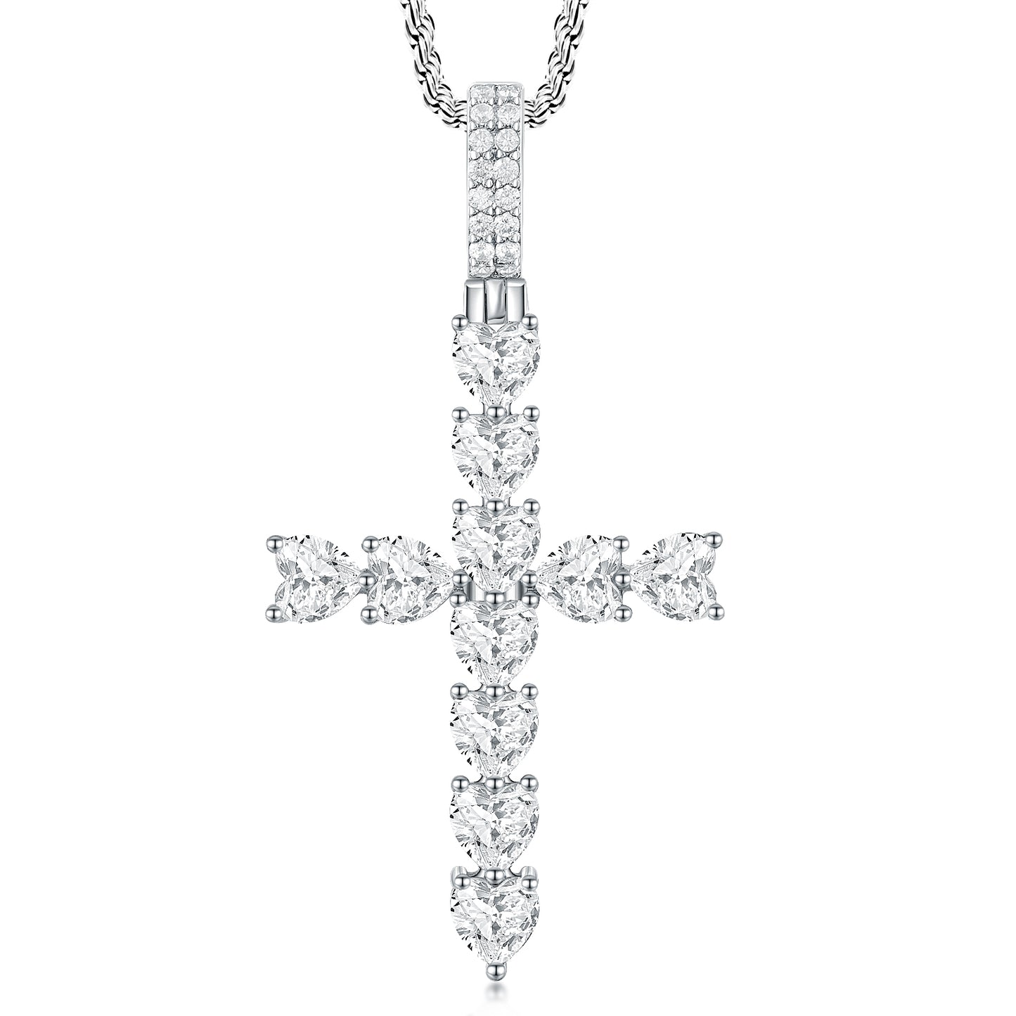 Fthway PureGrace™ Moissanite Cross Necklace – 18K White Gold Over 925 Silver