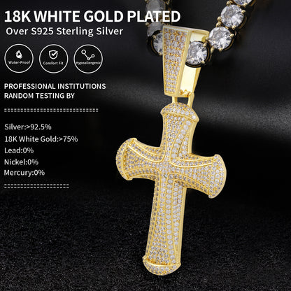 Fthway Signature Luxe Cross – Moissanite-Encrusted Pendant in 18K Gold Plated Silver
