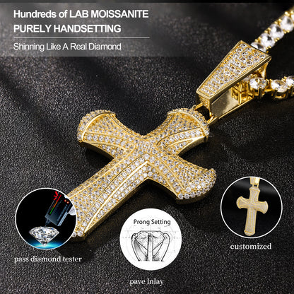 Fthway Signature Luxe Cross – Moissanite-Encrusted Pendant in 18K Gold Plated Silver