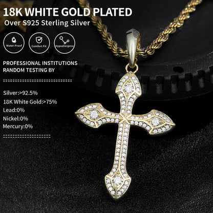 Fthway DivineEdge™ Moissanite Cross Necklace – 18K White Gold Over 925 Silver