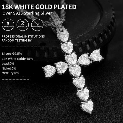 Fthway PureGrace™ Moissanite Cross Necklace – 18K White Gold Over 925 Silver