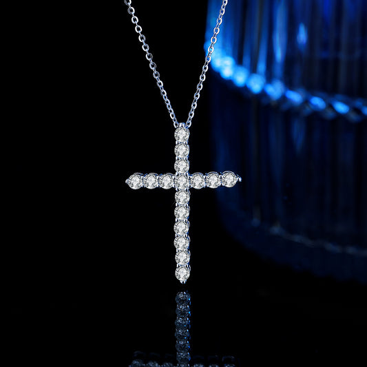 Everlight Moissanite Cross Pendant – 925 Sterling Silver