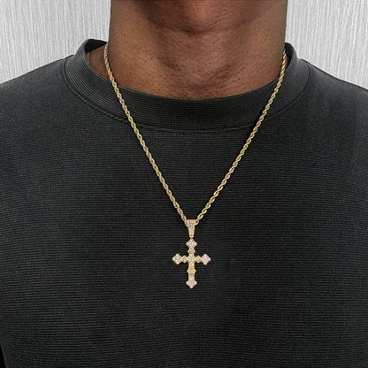 Fthway Royal Cross – Intricate Moissanite Pendant in Gold-Plated Sterling Silver