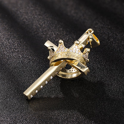 Faith & Royalty – Crown Over Cross Necklace in 925 Silver & Moissanite