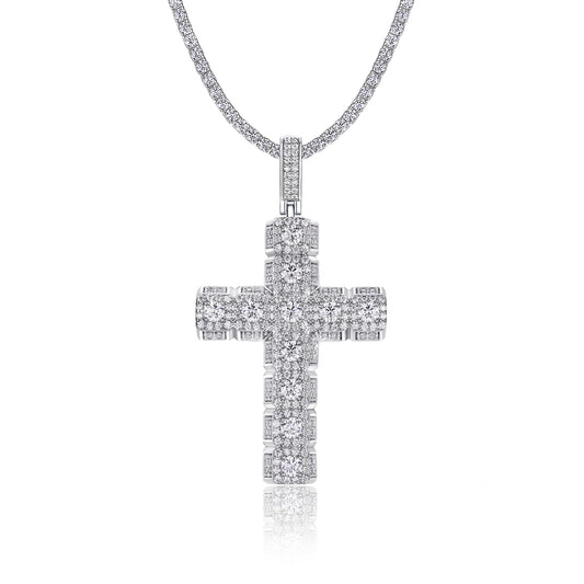 Elegant Moissanite Cross Necklace – Unisex Luxury Pendant in Platinum-Plated 925 Silver, Gift for Him or Her
