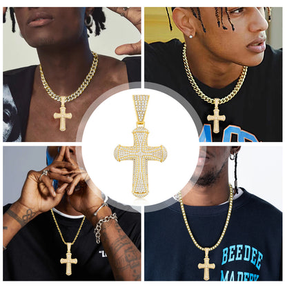 Fthway Signature Luxe Cross – Moissanite-Encrusted Pendant in 18K Gold Plated Silver