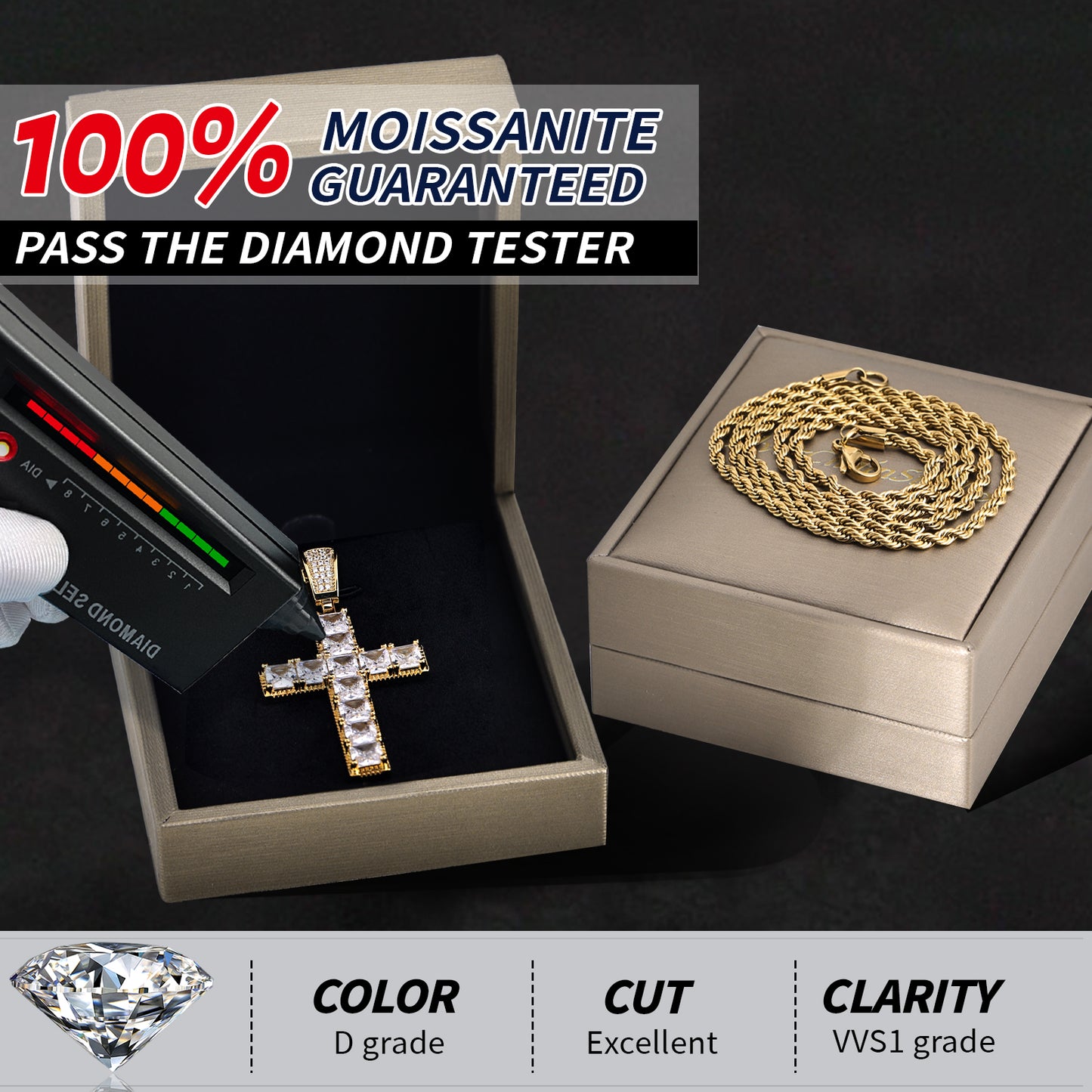Cubic Clarity – Moissanite Cross in Gold Vermeil