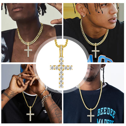 Fthway EternalFire™ Moissanite Cross Necklace – 18K Gold Over S925 with Rope Chain