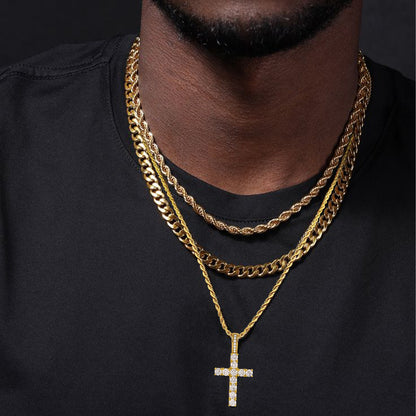 Fthway EternalFire™ Moissanite Cross Necklace – 18K Gold Over S925 with Rope Chain