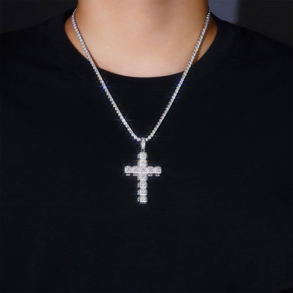 Elegant Moissanite Cross Necklace – Unisex Luxury Pendant in Platinum-Plated 925 Silver, Gift for Him or Her