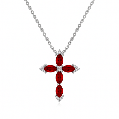 Crimson Radiance – 925 Sterling Silver Crystal Cross Necklace