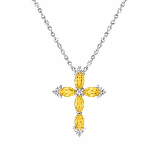 Crimson Radiance – 925 Sterling Silver Crystal Cross Necklace