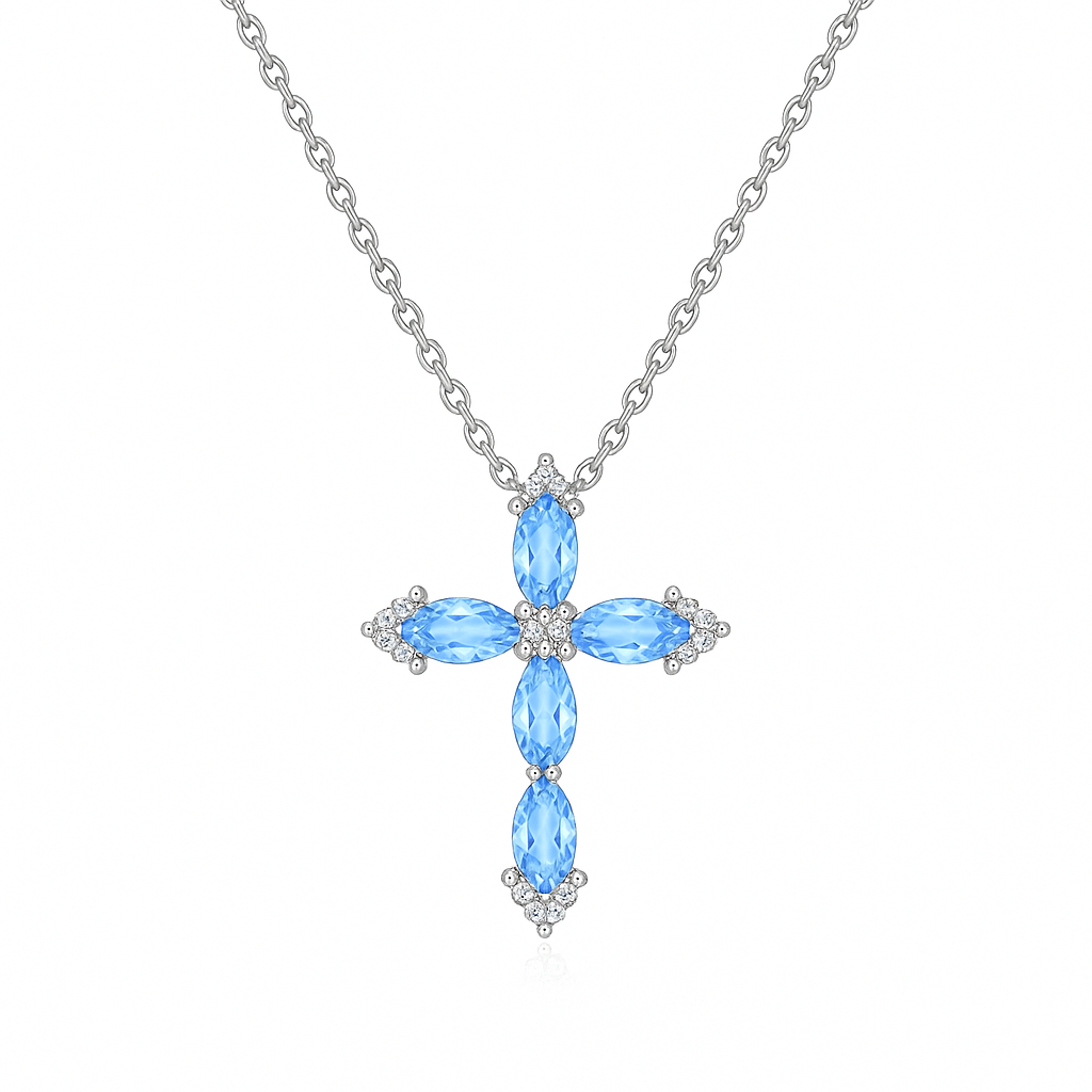 Crimson Radiance – 925 Sterling Silver Crystal Cross Necklace