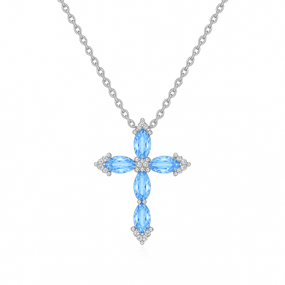 Crimson Radiance – 925 Sterling Silver Crystal Cross Necklace